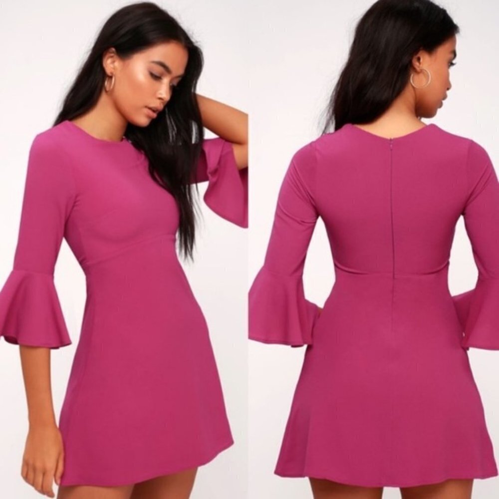 🦋 LULUS Center of Attention Magenta Flounce Dress